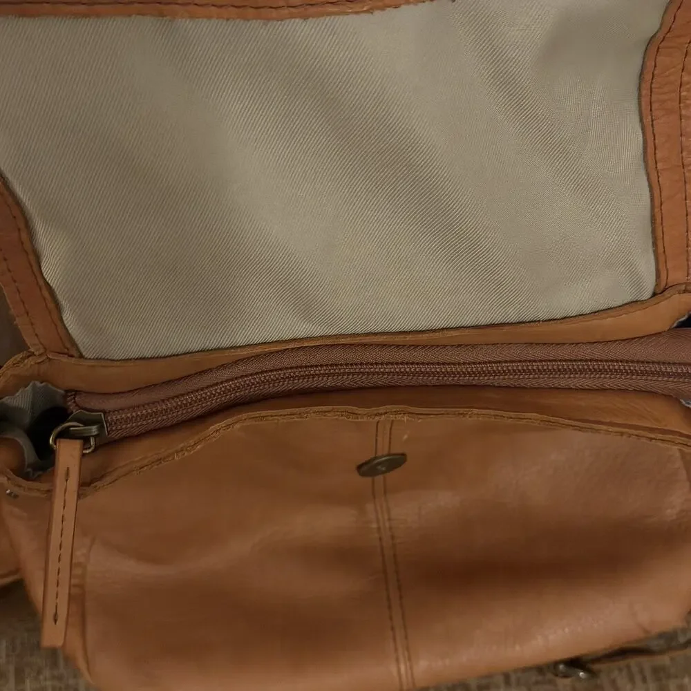 American Leather Company Co Cognac Brown Leather Backpack Purse Bag Day Trip